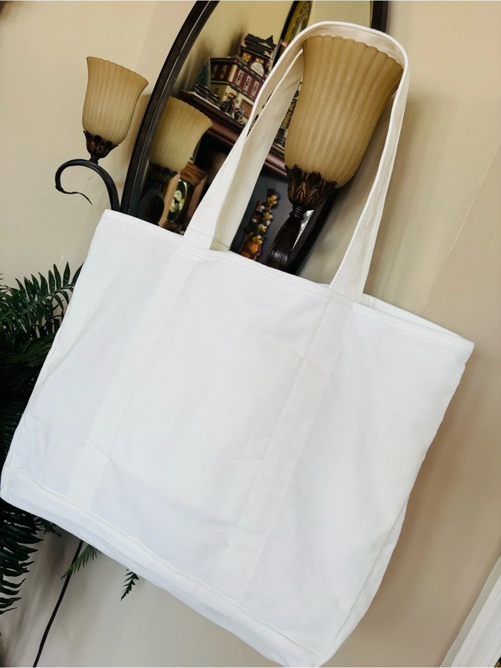 Brand New HALARA White Canvas Tote Green Logo Large Shoulder Bag Gym Casual